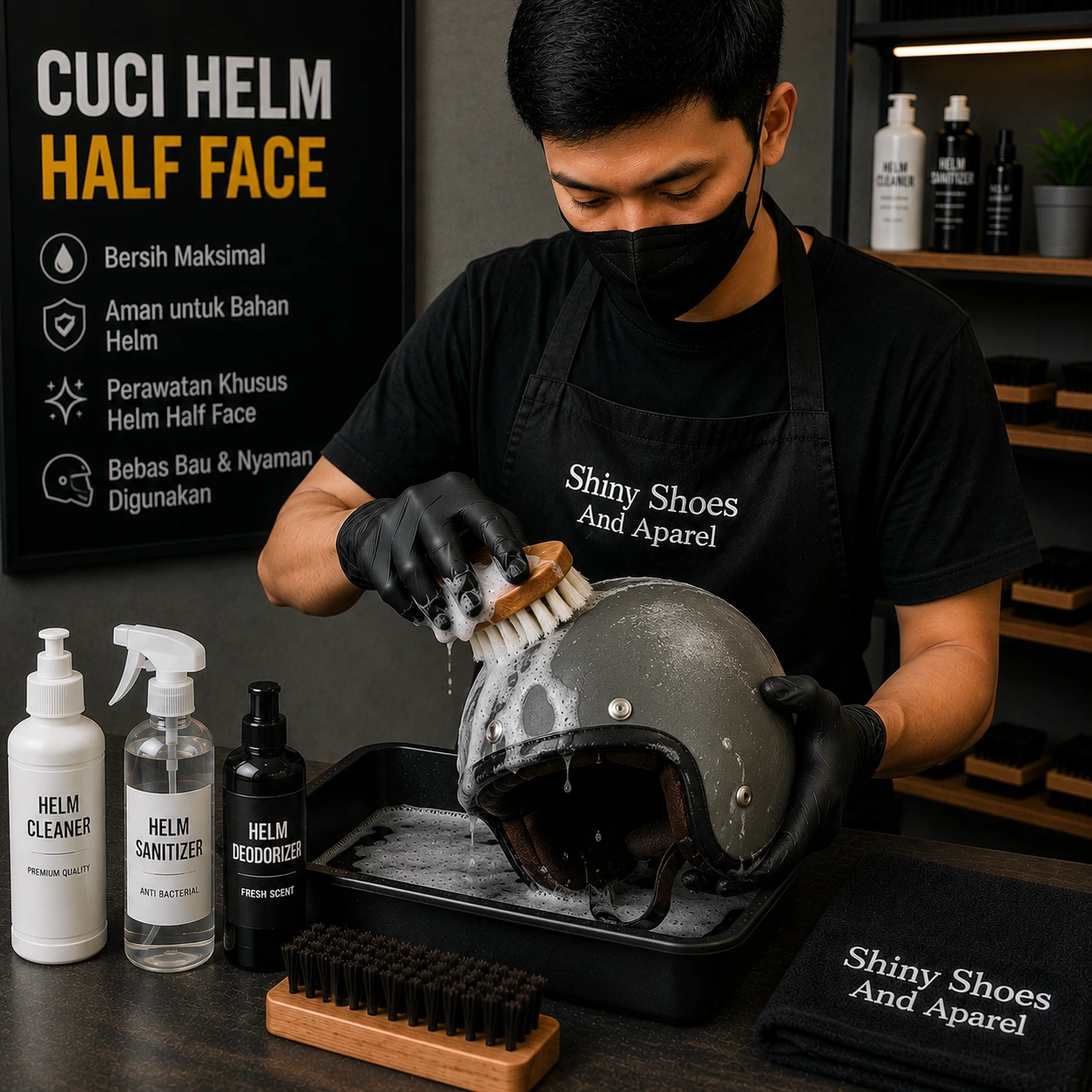 Cuci Helm Half Face - Shiny Shoes And Apparel Tasikmalaya
